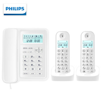 飞利浦（PHILIPS）数字电话机 座机 子母机 办公家用 信号覆盖广 屏幕白色背光 DCTG167一拖二白色
