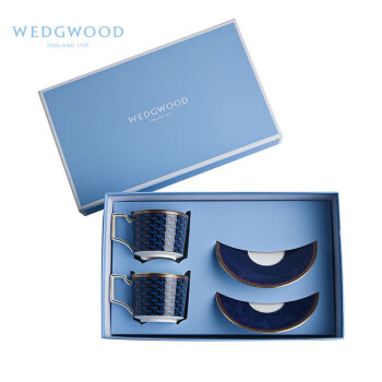 WEDGWOOD威基伍德拜占庭蓝色2杯2碟组盒套装欧式 骨瓷咖啡杯碟礼盒