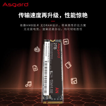 阿斯加特（Asgard）2TB SSD固态硬盘 M.2接口(NVMe协议) PCIe 3.0 AN3.0 读速高达3200MB/s