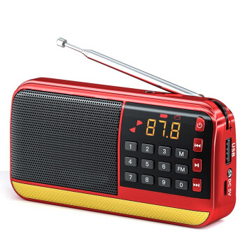 KAFT V30红 老人老年人充电插卡迷你小音箱便携式半导体随身听fm调频广播音响音乐播放器