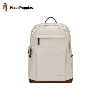 暇步士（Hush Puppies）双肩包女电脑包双拼色通勤包大容量背包女旅行 米杏色