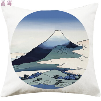 北极冬日式和风布艺浮世绘抱枕富士山民族复古棉麻沙发靠垫抱枕靠枕腰