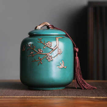 茶艺贵族梅花雁(绿)茶叶罐中式大号陶瓷储茶罐密封罐茶罐功夫茶具配件 