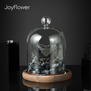 JoyFlower黑色永生花玻璃罩礼盒玫瑰花520情人节生日礼物送男友女朋友实用