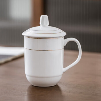 法豹（FATTBAO）茶杯办公陶瓷杯会议杯带盖10只装商务会议