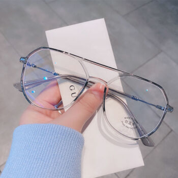 冰川透明蓝眼镜渐变眼镜女网红眼镜框男韩版潮平光镜透明灰0度平光镜