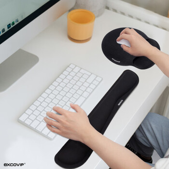 宜适酷(EXCO)黑色键盘托鼠标垫护腕套装 笔记本电脑办公手腕垫腕托枕手托记忆棉腕托键盘垫9113