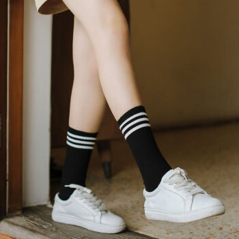 袜子女中筒袜条纹堆堆袜夏季is潮韩国长筒袜日系薄款黑色网红女生长袜