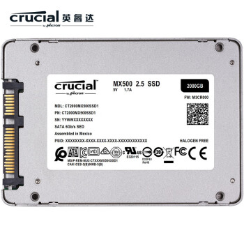 英睿达（Crucial）美光 2TB SSD固态硬盘 SATA3.0接口 MX500系列 高速读写 3D NAND独立缓存CT2000MX500SSD1