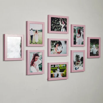 组合相框七寸挂墙相片墙相框墙卧室房间装饰品照片墙全粉色9个6寸相框