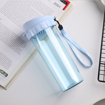 特百惠（Tupperware）茶韵塑料杯 运动密封防漏茶水分离水杯子带拎绳茶隔 冰水蓝500ML