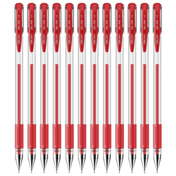 得力 中性笔 水笔 0.5mm半针管碳素签字笔走珠笔  学生考试办公专用笔 文具用品红色 12支/1盒装6601