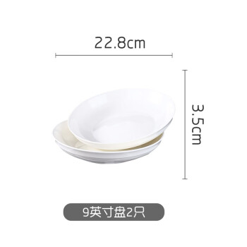 洁雅杰陶瓷盘家用白瓷盘子9英寸中式釉下彩餐盘菜盘汤盘 2只装 新骨瓷