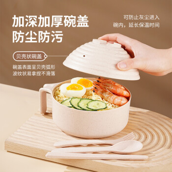 彩致（CAIZHI）泡面碗带盖小麦秸秆学生饭盒上班族碗筷餐具套装5件套 CZ6548