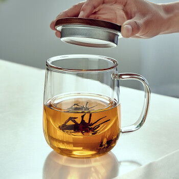 忆壶茶 茶杯分离 玻璃杯大容量办公杯泡茶杯带过滤茶水分离绿茶杯茶道杯