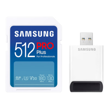 三星（SAMSUNG）512GBSD内存卡读卡器套装PRO U3 V30 SD相机内存卡 支持微单/单反相机4K视频  读180MB/s写130MB/s