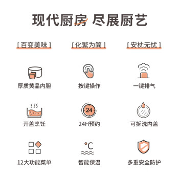 奥克斯（AUX）电压力锅2L 多功能小压力锅开盖火锅1-2人 智能高压电饭锅 AX-C0233