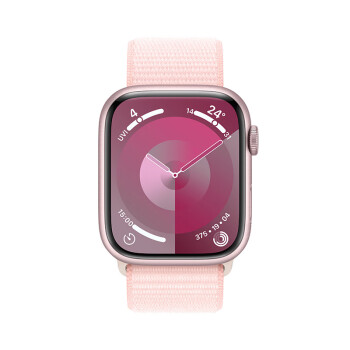 Apple/苹果 Watch Series 9 智能手表GPS款45毫米粉色铝金属表壳 亮粉色回环式运动表带 MR9J3CH/A