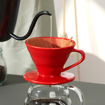 友来福 手冲咖啡滤杯陶瓷滴滤式咖啡过滤器 漏斗式滤杯 V60滤杯01红色