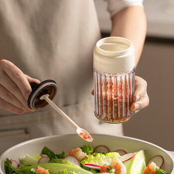 绪孜 调料罐 玻璃勺盖一体调味罐 200ml味精盐密封防潮调料瓶5个装 DE