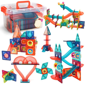 纽奇（Nukied）儿童磁力片积木玩具彩窗磁铁片拼装磁力贴积木男女孩儿童礼物 升级版7.5｜管道磁力片74件套