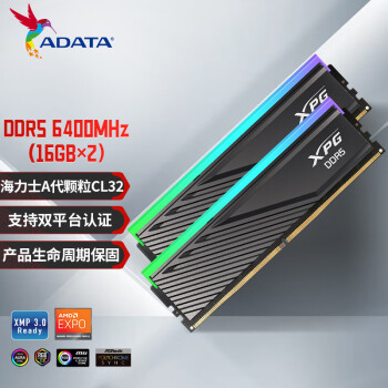 威刚(ADATA) 32GB(16GBX2)套装 DDR5 6400 台式机内存条 海力士A-die颗粒 XPG龙耀D300G（黑色）C32