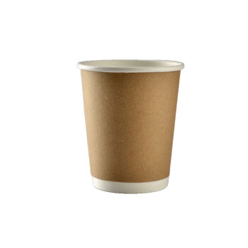 Homeglen 牛皮纸杯一次性咖啡杯带盖打包杯 12oz杯+白开关盖 100套