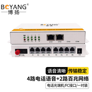 博扬（BOYANG）电话光端机4路电话语音+2路百兆网络 对讲音频加以太网光纤传输FC接口 1对 BY-4P2E