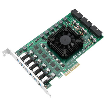 魔羯MOGE 12口扩展卡USB3.0转接卡PCIE转usb3.0服务器工业控制群控设备 风扇散热 MC2056