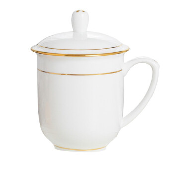 广百纳堡 陶瓷茶杯景德镇带盖金边会议杯办公室杯子10个装 400ml