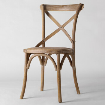 木椅美式餐椅实木椅子藤椅编织做旧简约背叉椅木头椅复古餐厅休闲椅