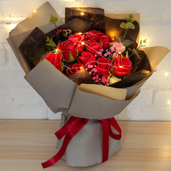 逸然11朵红玫瑰满天星花束情人节生日礼物鲜皂花同城配送女友老婆表白