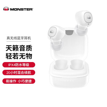 魔声（Monster）能极110入耳式真无线蓝牙音乐手机防汗适用苹果iphone华为小米通用耳机重低音 白色