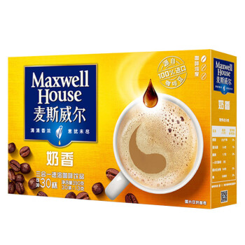 麦斯威尔咖啡 奶香速溶三合一速溶咖啡粉390g（13g*30条）盒装