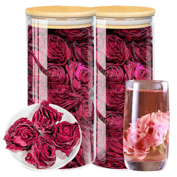 一号村墨红玫瑰40g*2罐玻璃罐冻干花茶非大朵云南重瓣玫瑰