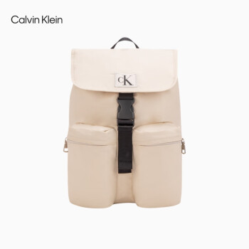 Calvin Klein女包24春季新款简约绣标翻盖抽绳口ck大容量旅行双肩背提包DH3615