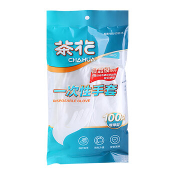 茶花（CHAHUA）一次性PE手套食品级餐饮塑料透明薄膜100只【加厚不易破】3501