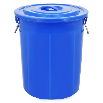 武厉 带盖金属提手大水桶 工业环卫物业垃圾桶 100L蓝色