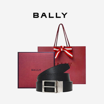 巴利（BALLY）七夕礼物商务黑色牛皮方扣双面腰带皮带6307811 3.5cm/120cm