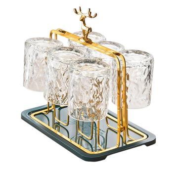 GIANXI高硼硅玻璃杯子夏季家用水杯耐高温客厅啤酒杯家庭水杯套装带杯架