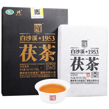 白沙溪 安化黑茶 茶叶 2021年金花茯茶砖茶湖南特产御品茯砖318g盒装