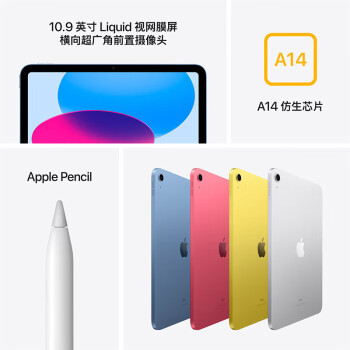 Apple iPad 10.9英寸平板电脑 2022年款（64GB WLAN版/A14芯片/1200万像素/iPadOS MPQ33CH/A）粉色*企业专享
