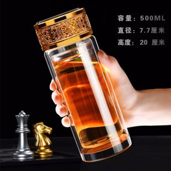 致仕（ZISIZ）双层玻璃杯水杯便携泡茶杯子/贵族金玻璃杯500ml加厚水晶底*3