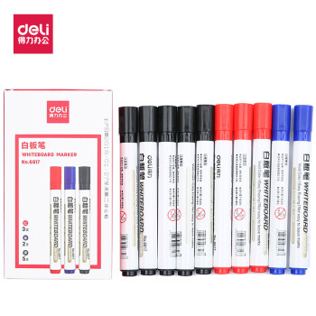 得力（deli）6817-10水性可擦白板笔彩色红蓝黑儿童画板笔黑板笔办公用品（5黑+2蓝+3红）10支/盒