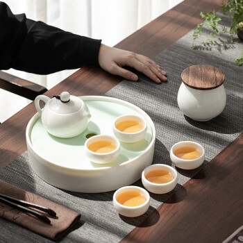 苏氏陶瓷（SUSHI CERAMICS）和氏璧功夫茶具套装羊脂玉白瓷泡茶壶翡翠玉储水茶盘茶叶罐礼盒装