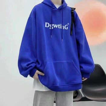 蓝宽松ins港风潮牌印花青少年套头外套女保暖衣服蓝色春秋薄款dg字2xl