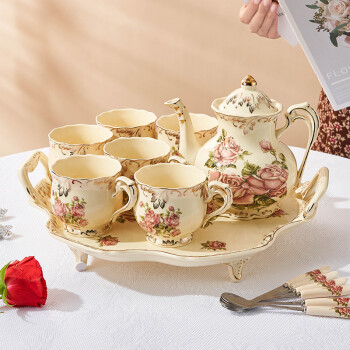 友来福 欧式茶具套装英式下午茶茶杯家用陶瓷杯子水杯具咖啡杯套装结婚送礼盒装七夕节礼物