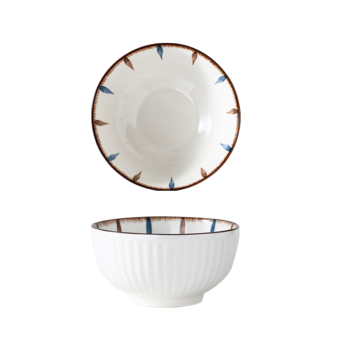 贺川屋陶瓷碗日式釉下彩6英寸面碗家用饭碗套装 4只装 优雅线条