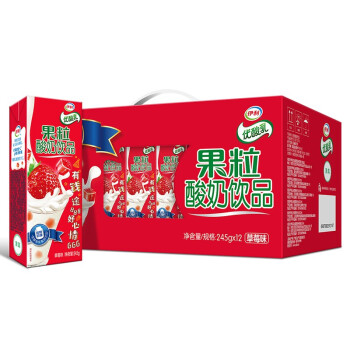 伊利 酸奶 礼盒装果粒酸奶饮品优酸乳草莓味245g*12盒