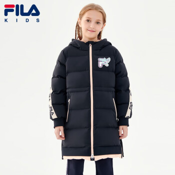 fila斐乐童装女童中长款羽绒服2021年冬季新款儿童白鸭绒保暖外套-130